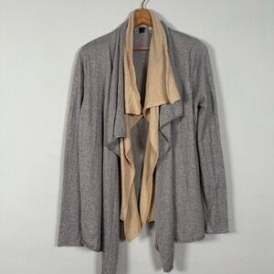 Saks Fifth Avenue Silk/Cashmere Gray and Tan Open Cardigan, Size M